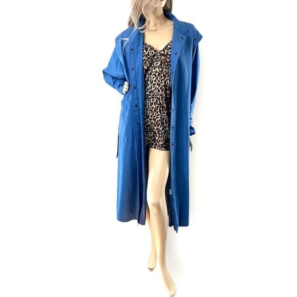 80s Vintage Trench Coat Size L Blue - Picture 7 of 10